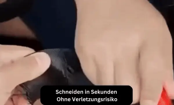 Deutsch GIF showing the use of Life Hammer's blade on a seatbelt